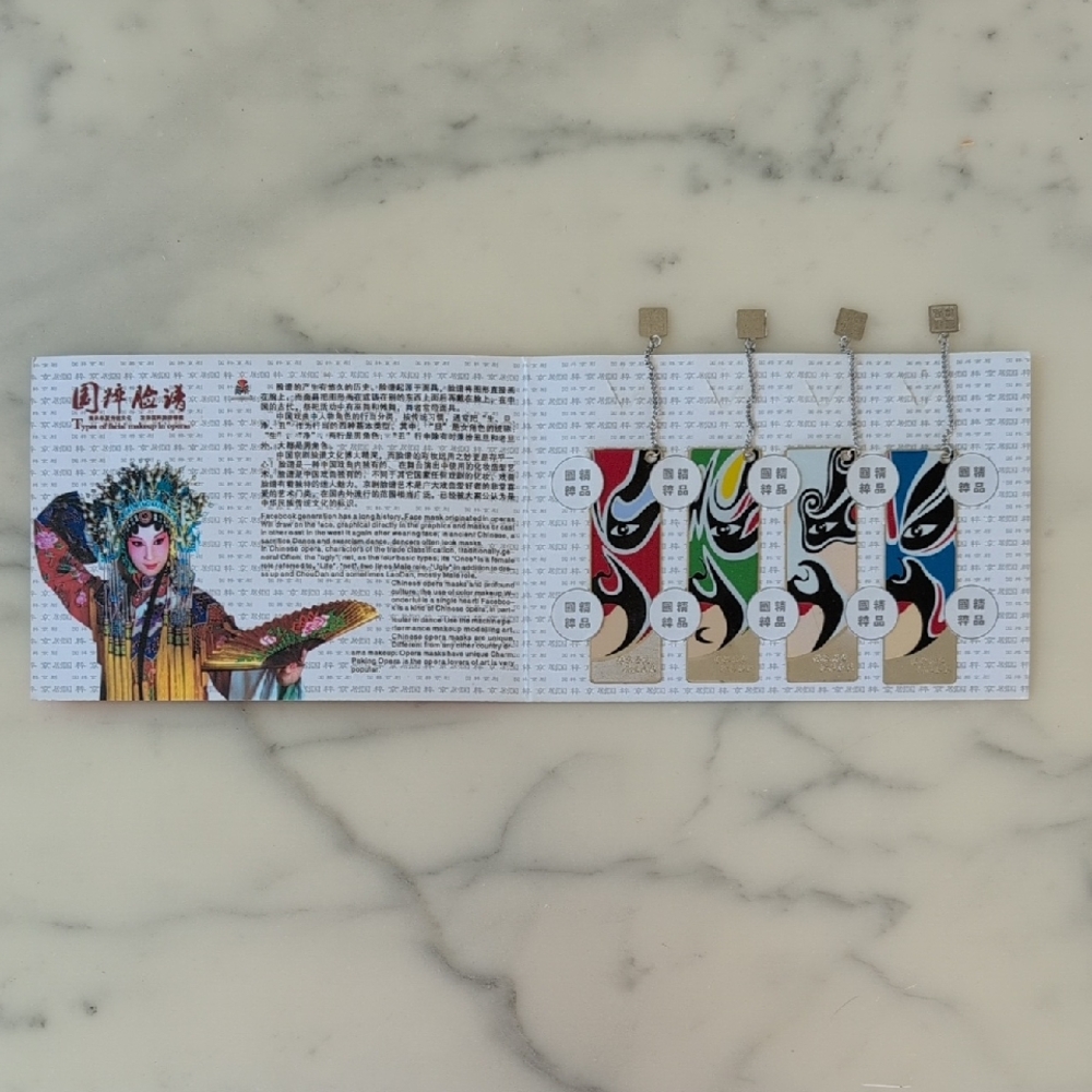 RARE FIND! NWOT. Vintage Collectible Chinese Opera Mask Metal Bookmark Set.